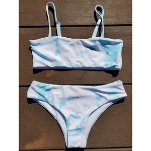 Child's Tie Dye Swimsuit, Light Blue & White, Size 6-7 (130)
